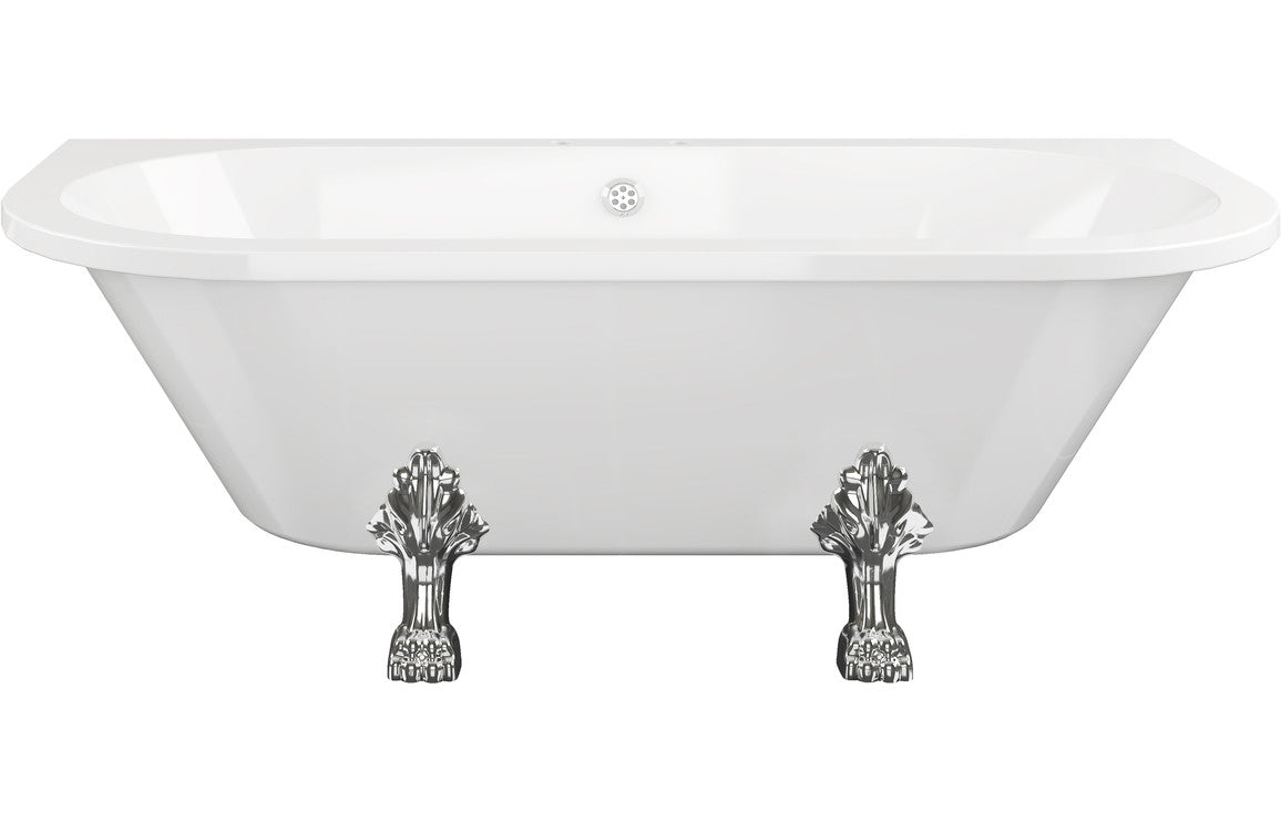 PristineLuxe Freestanding Back To Wall 1700x800x600mm 2TH Bath w/Feet - White