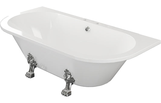 PristineLuxe Freestanding Back To Wall 1700x800x600mm 2TH Bath w/Feet - White