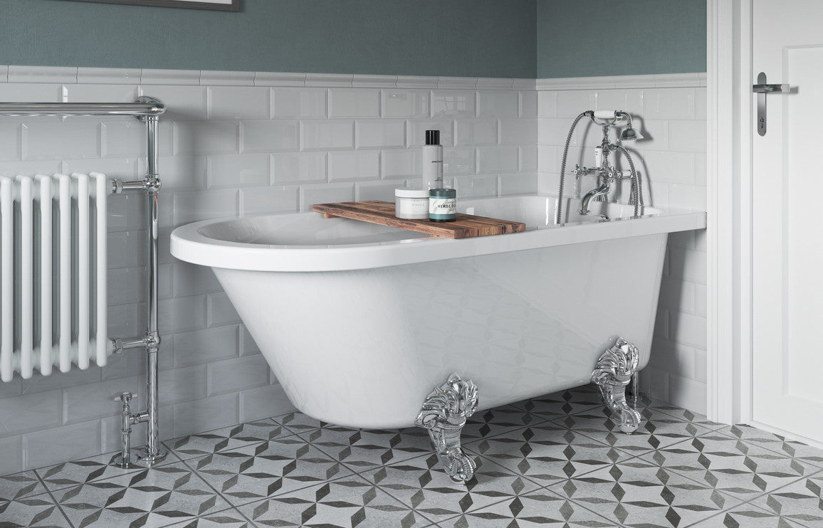 PureEssence Freestanding 1700x750x650mm 2TH Corner Bath w/Feet