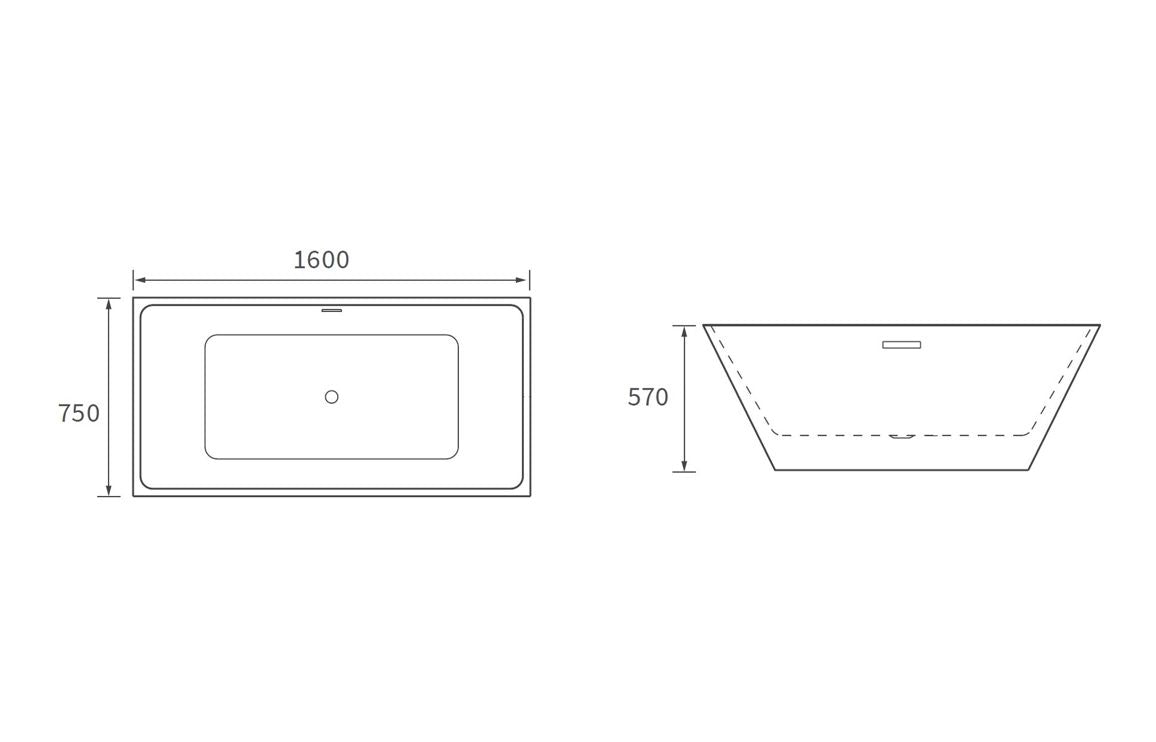 MajesticTides Freestanding 1600x750x570mm Bath