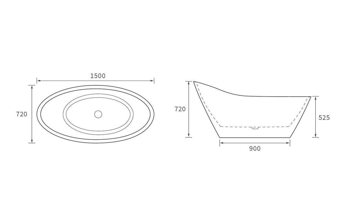 CrystalCurve Freestanding 1500x720x720mm Bath