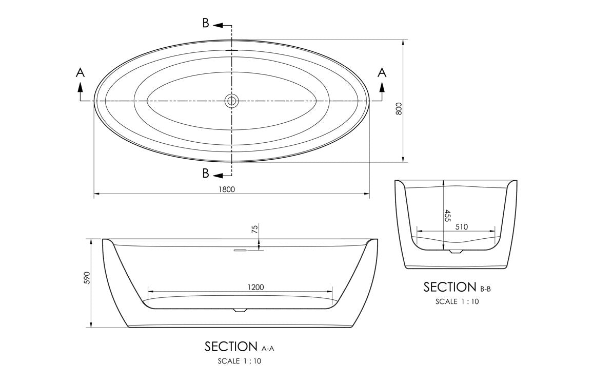 EternaSoak Freestanding 1800x800x580mm Bath