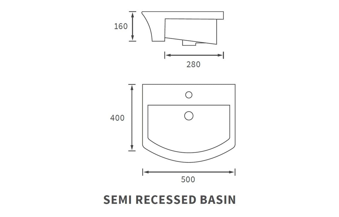 EternaWash 500x400mm 1TH Semi Recessed Basin