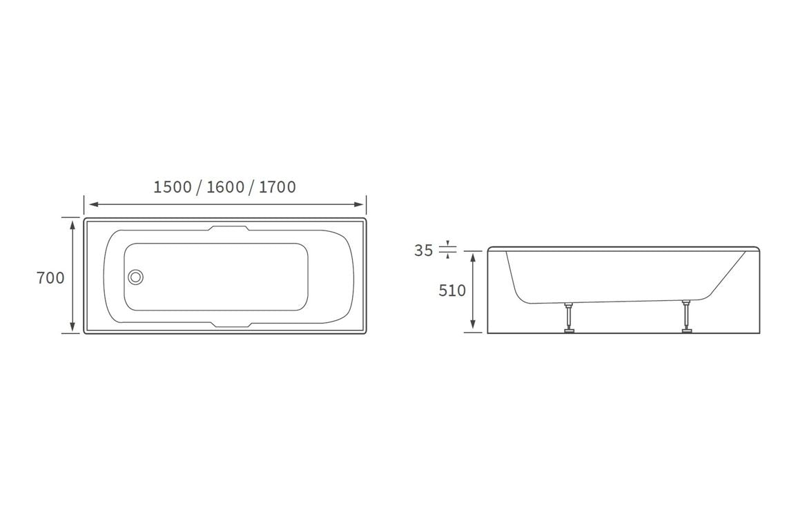 SerenitySoak Gripped SUPERCAST 1700x700x550mm 0TH Bath w/Legs
