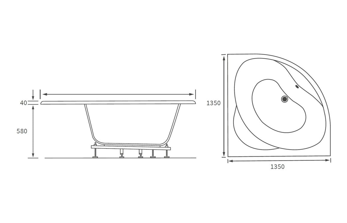 ImperialFlow Standard 1350x1350x620mm 0TH Corner Bath w/Legs