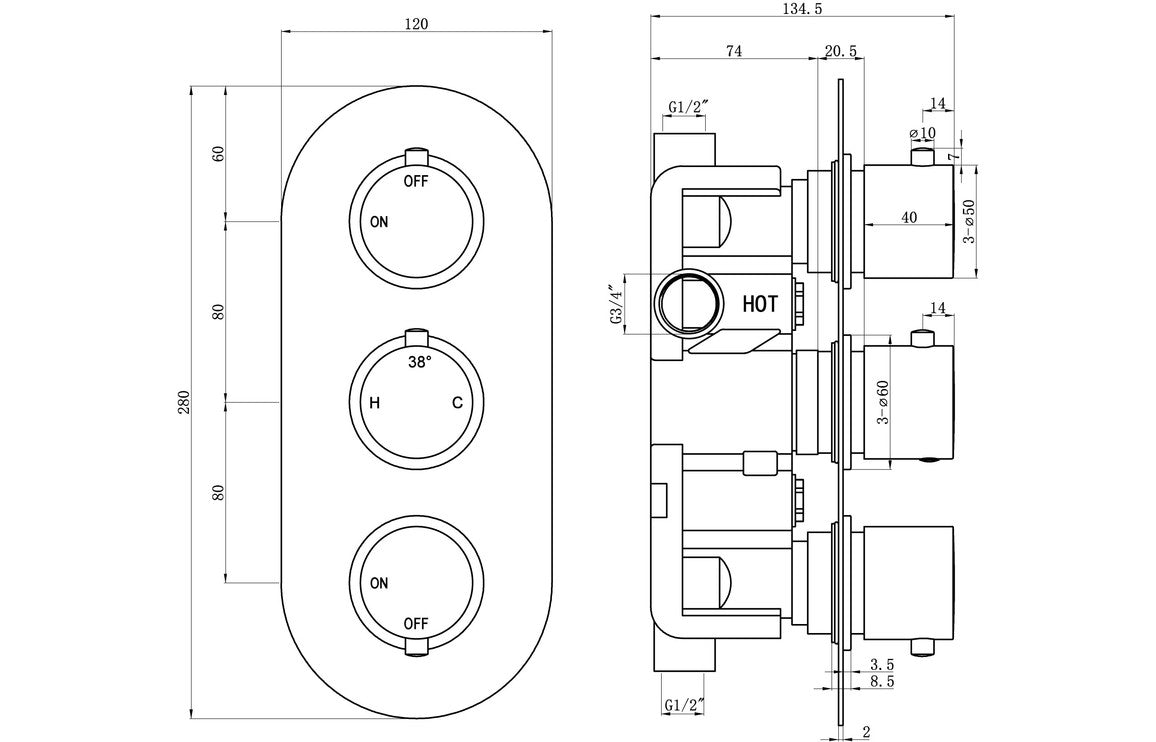 EternaSpray Shower Pack Four - Two Outlet Triple Shower Valve w/Riser & Overhead Kit - Chrome