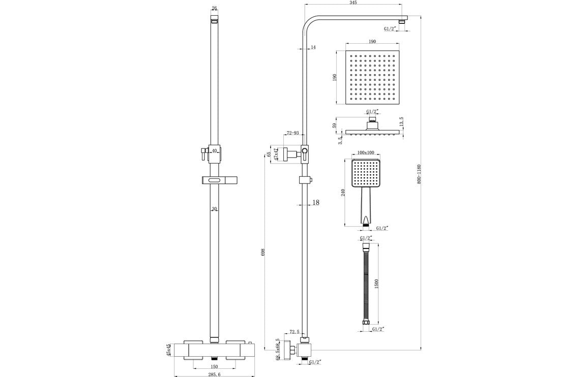 HarmonyRain Cool-Touch Thermostatic Mixer Shower w/Riser & Overhead Kit - Chrome