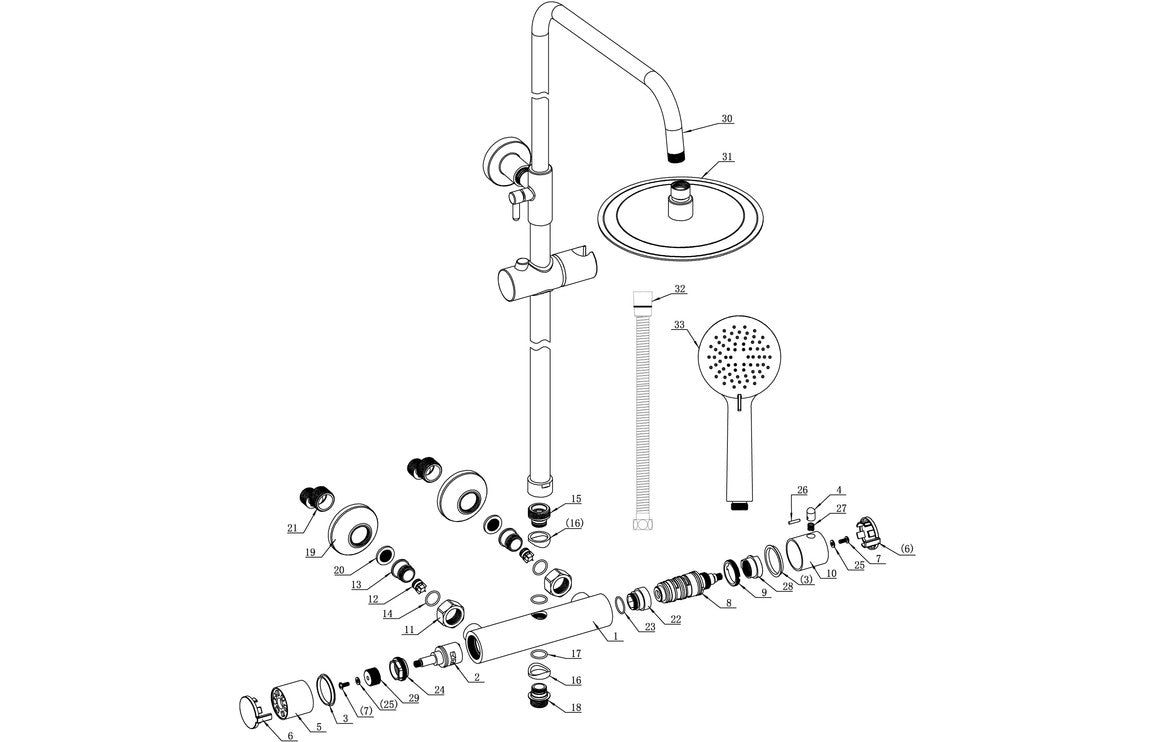 PureDrift Round Thermostatic Bar Mixer w/Riser Kit - Chrome