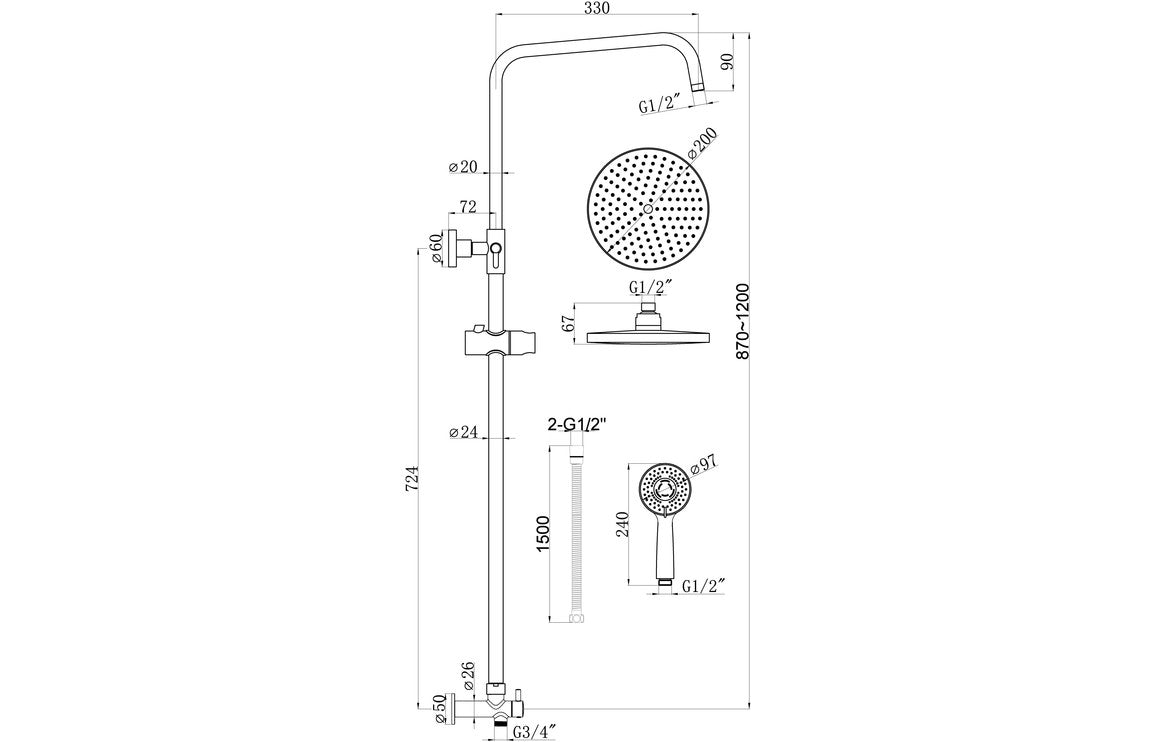 EternaSpray Shower Pack Two - Two Outlet Twin Shower Valve w/Riser & Overhead Kit - Chrome