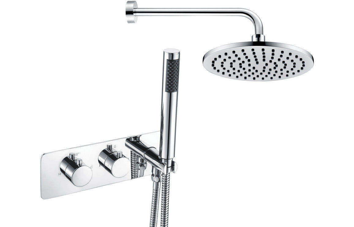 AquaPulse Shower Pack Two - Two Outlet Twin Shower Valve w/Handset & Brass Overhead - Chrome