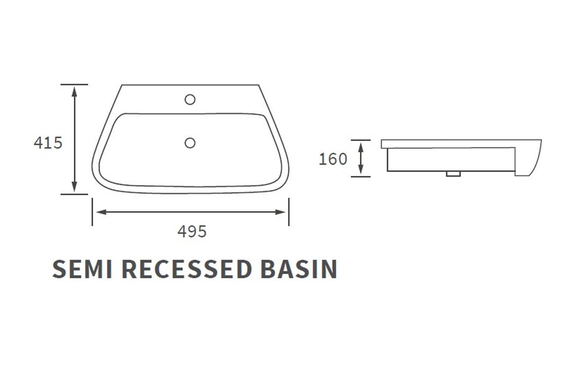 AquaElegance 495x415mm 1TH Semi Recessed Basin