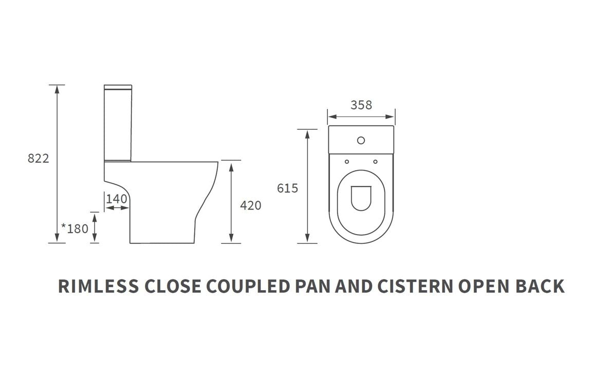 VividStream Rimless Short Projection Close Coupled Open Back WC & Soft Close Seat