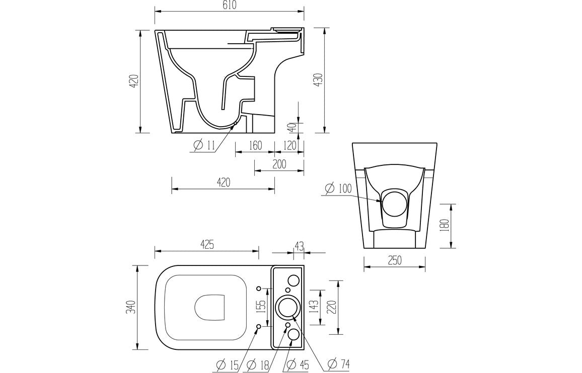 BlissSink Rimless Close Coupled Open Back Short Projection WC & Soft Close Seat