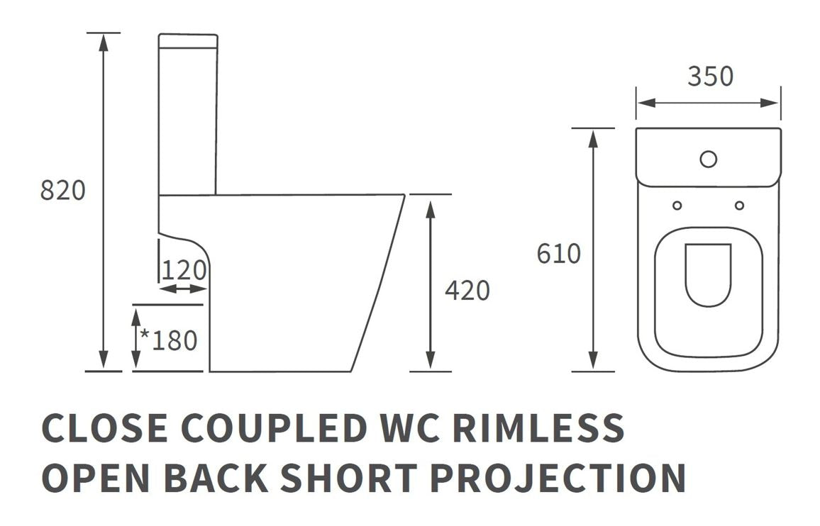 BlissSink Rimless Close Coupled Open Back Short Projection WC & Soft Close Seat