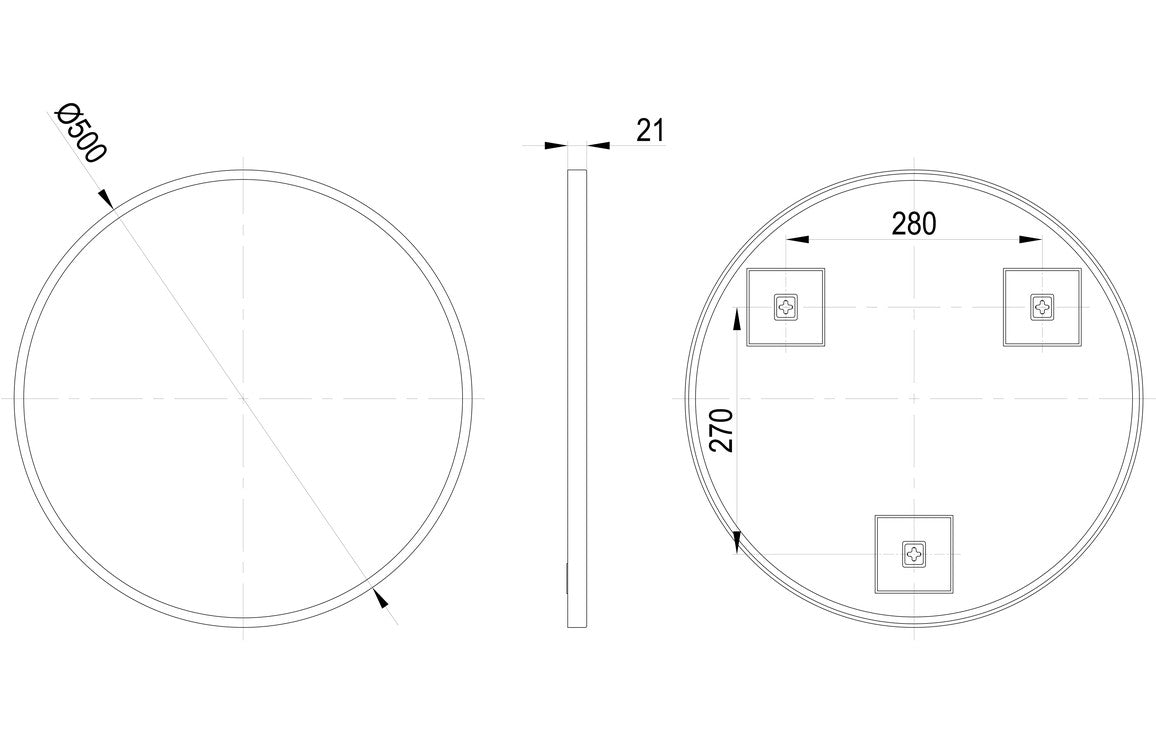 PureVision 500mm Round Mirror - Matt Black