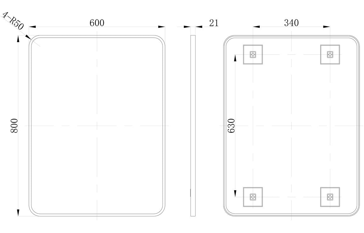 PureVision 600x800mm Rectangle Mirror - Brushed Brass