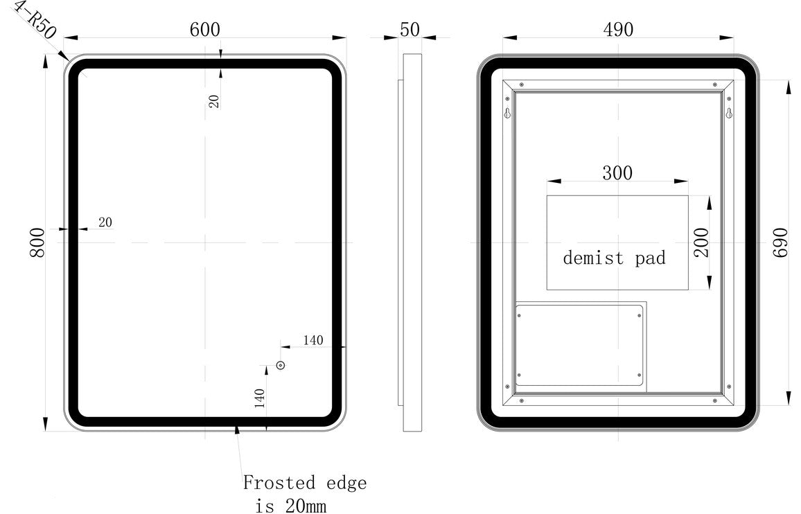 GlowEdge 600mm Rectangle Front-Lit LED Mirror - Matt Black