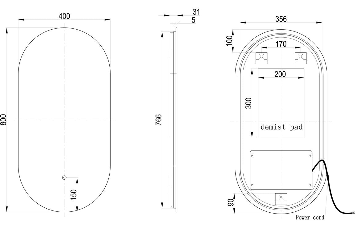 ClarityLine 400mm Oblong Back-Lit LED Mirror
