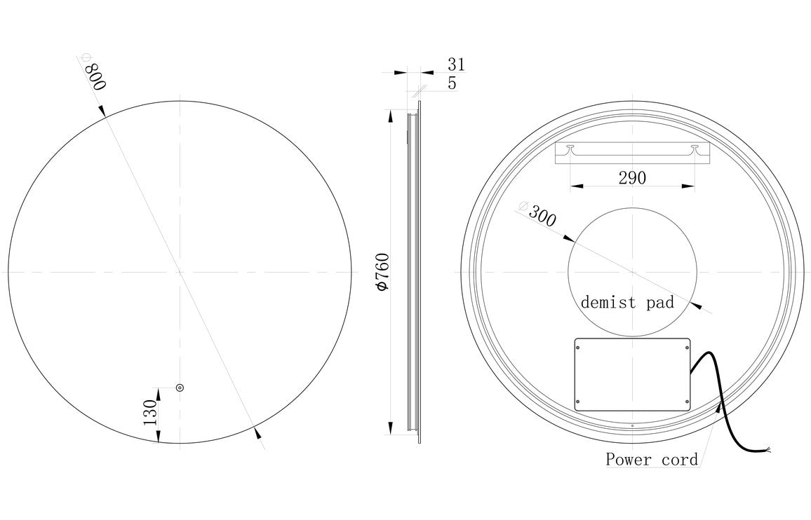 ClarityLine 800mm Round Back-Lit LED Mirror