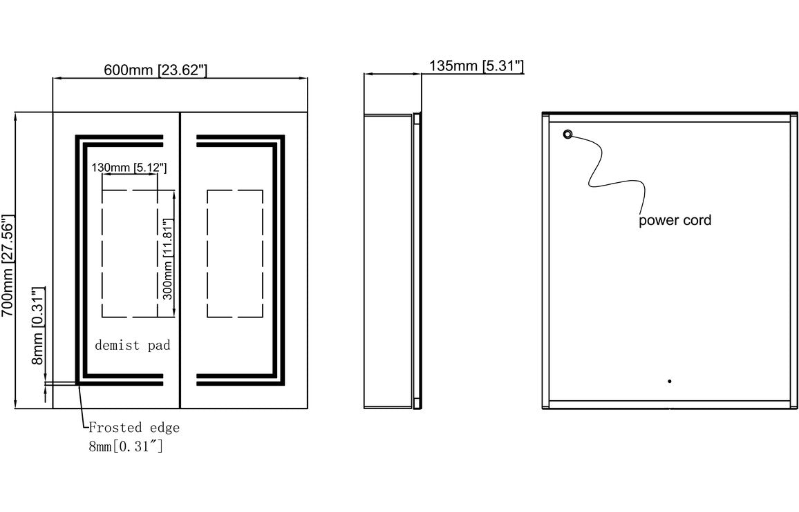 RadiantAura 600mm 2 Door Front-Lit LED Mirror Cabinet