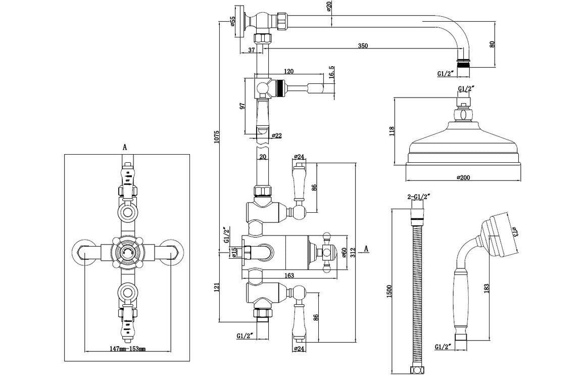 CrystalFlow Thermostatic Shower Kit - Brushed Brass
