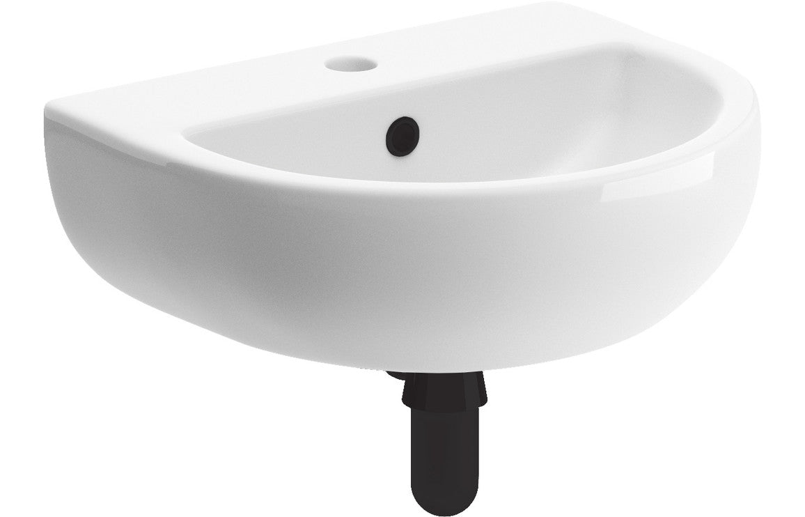 SilkenWash 450x400mm 1TH Cloakroom Basin & Black Bottle Trap