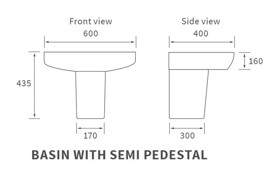 AquaElegance 600x400mm 1TH Basin & Semi Pedestal
