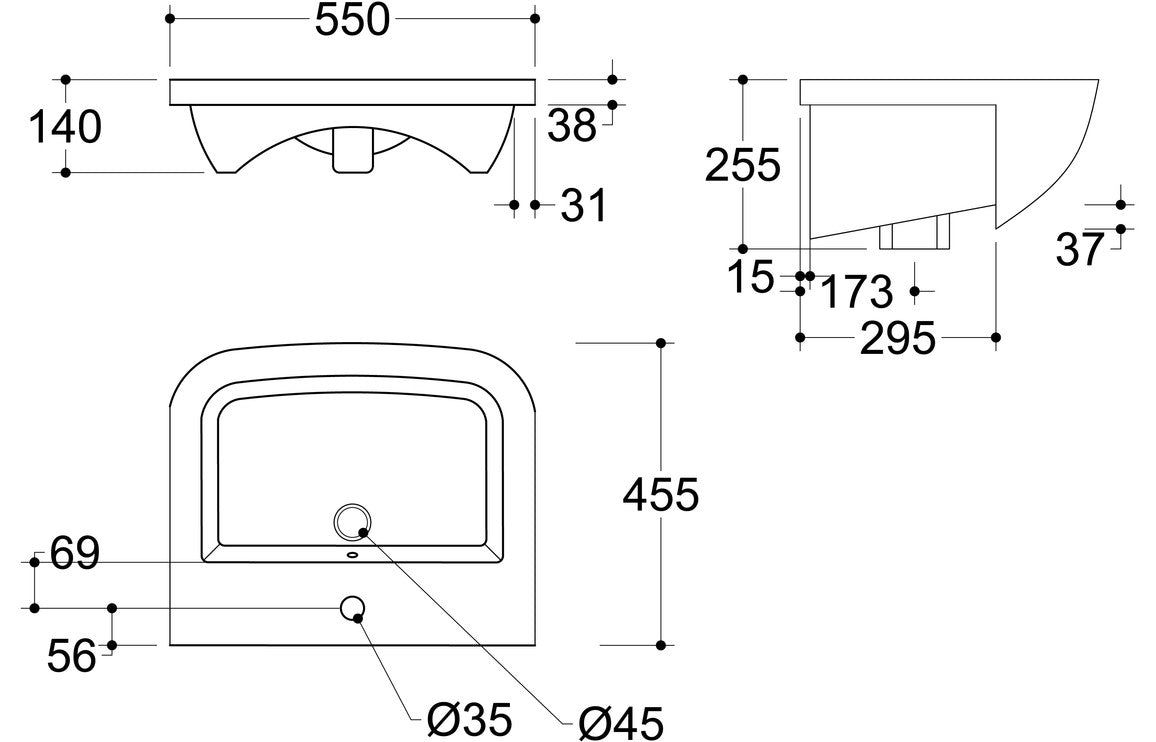 LustraBowl 520x400mm 1TH Semi Recessed Basin