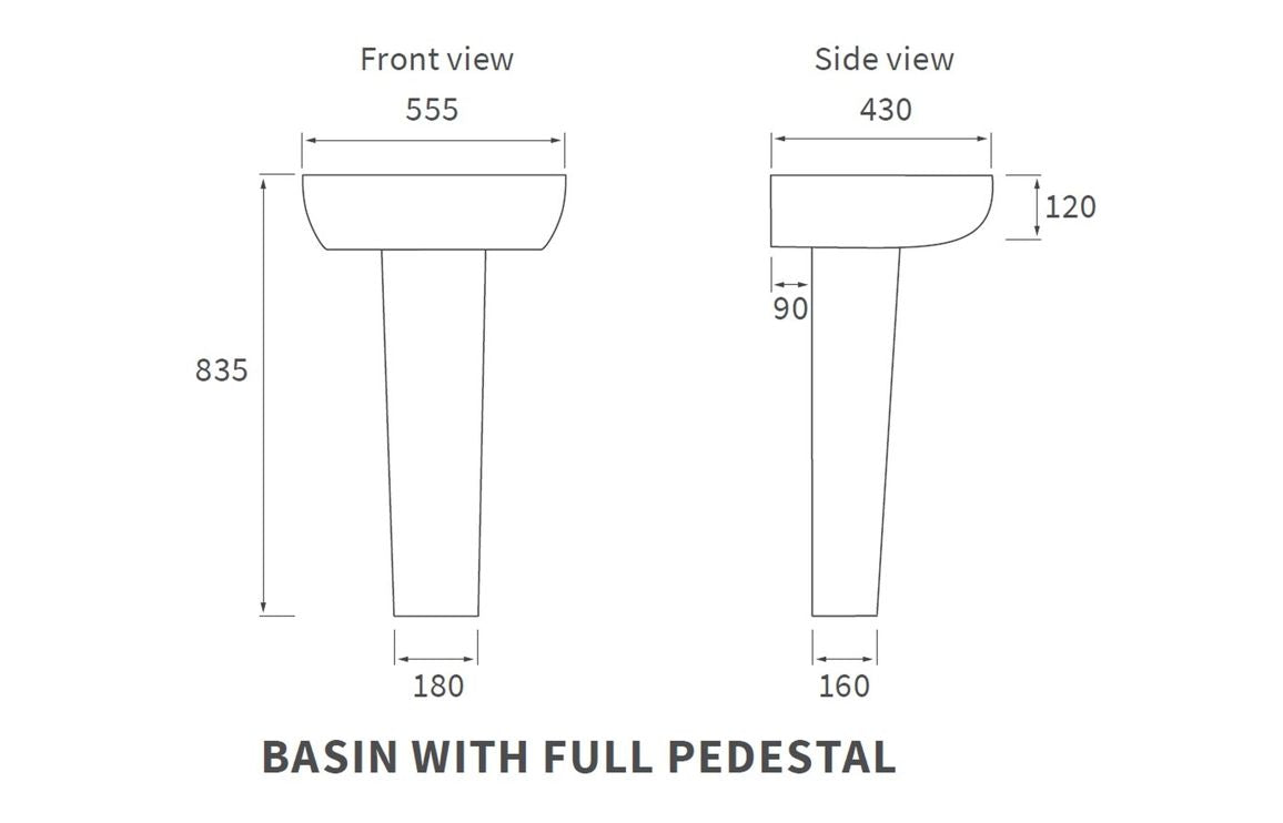 CrystalWash 555x430mm 1TH Basin & Full Pedestal