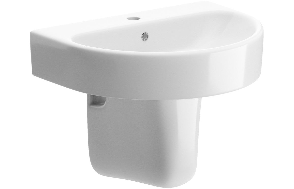 CrystalWash 555x430mm 1TH Basin & Semi Pedestal