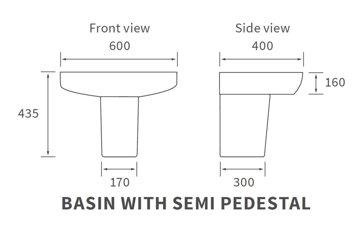 BlissSink 600x400mm 1TH Basin & Semi Pedestal