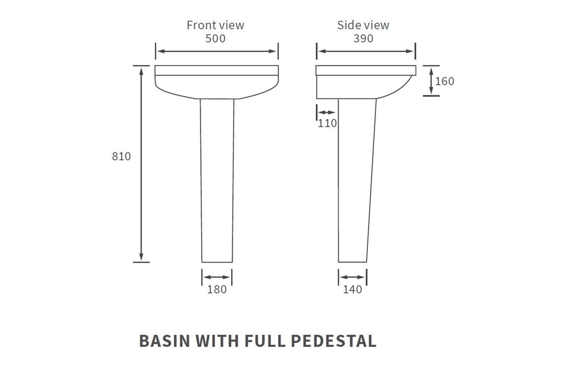 PrismFlow 500x390mm 1TH Basin & Full Pedestal