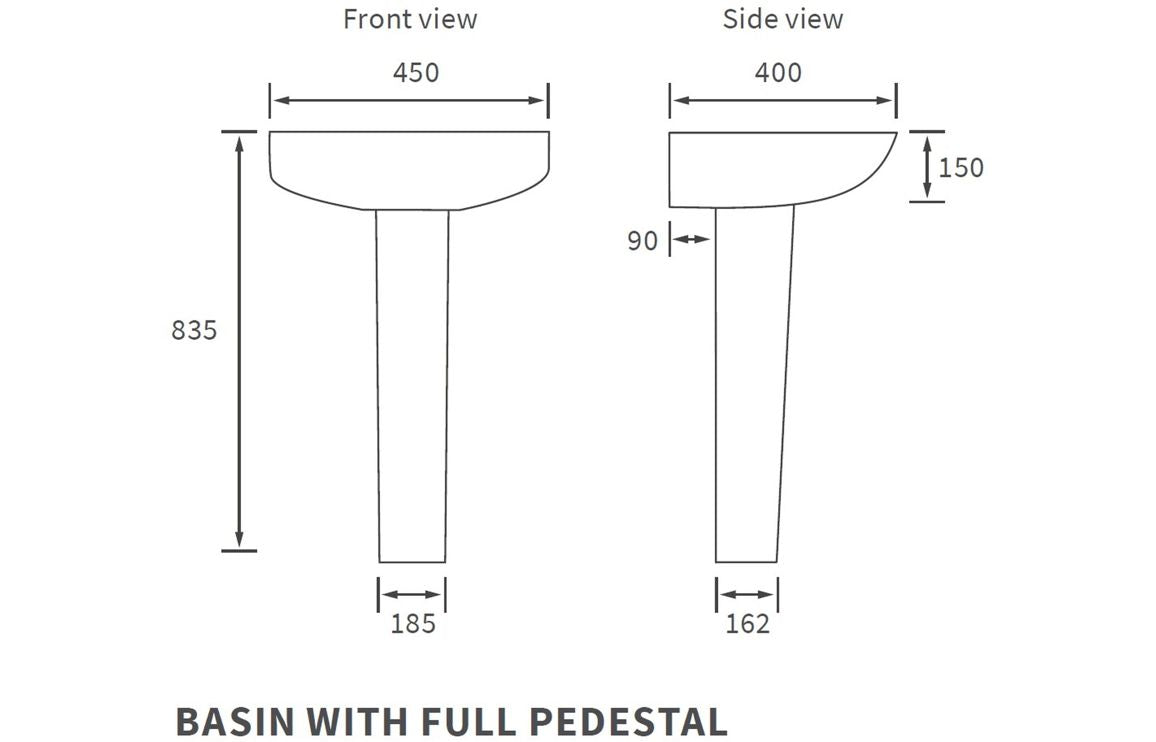 SilkenWash 450x400mm 1TH Basin & Full Pedestal