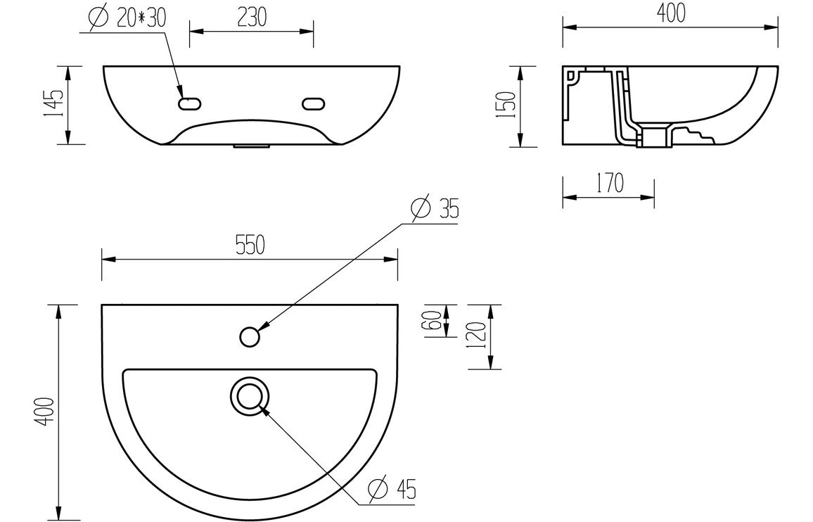 SilkenWash 550x400mm 1TH Basin & Full Pedestal