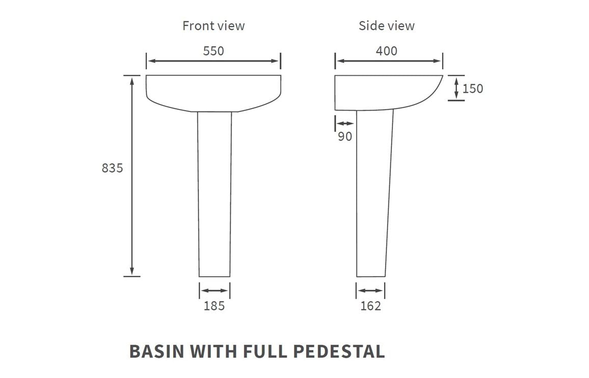 SilkenWash 550x400mm 1TH Basin & Full Pedestal