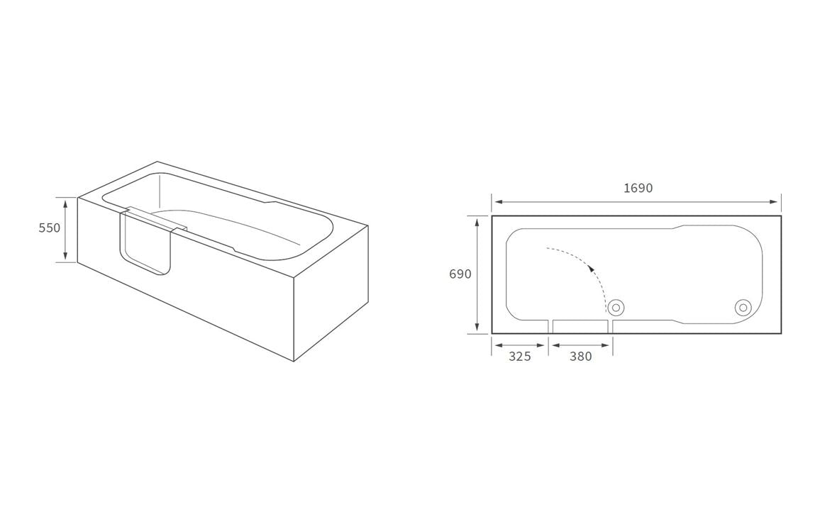 OpulentEdge 1690x690x550mm 0TH Bath (RH)
