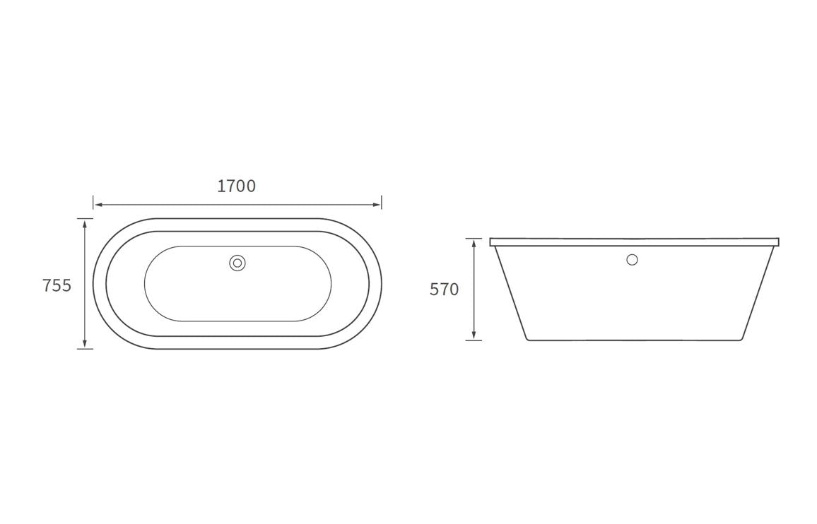 Streamline Freestanding 1700x755x570mm 0TH Bath