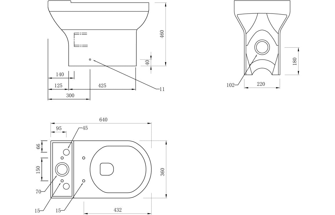 PrismFlow Rimless Close Coupled Open Back Comfort Height WC & Soft Close Seat