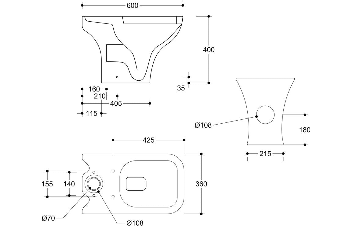 LustraBowl Rimless Short Projection Close Coupled Open Back WC & Wrapover Soft Close Seat