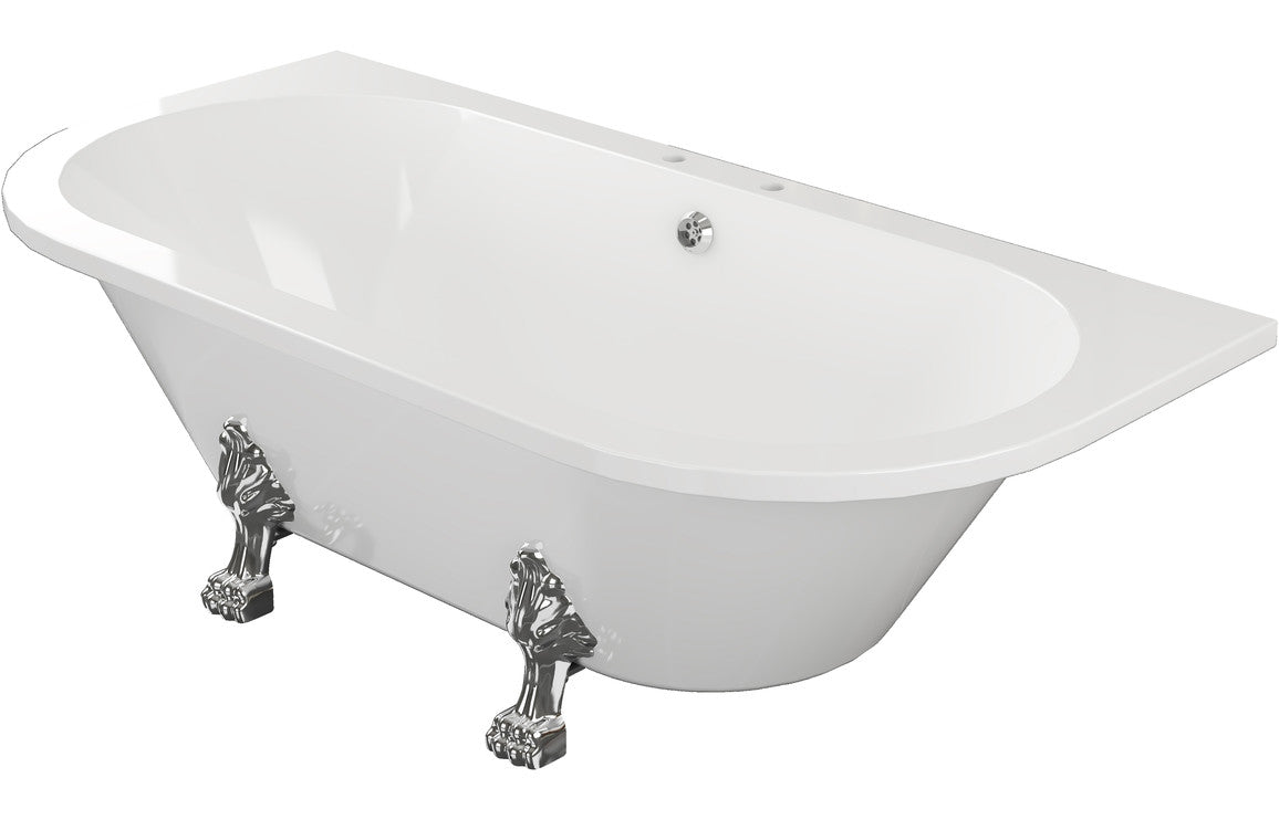 PristineLuxe Freestanding Back To Wall 1700x800x600mm 2TH Bath w/Feet - White