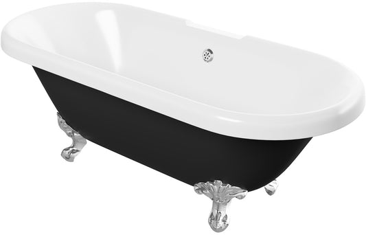 SilkenSoak Freestanding 1690x740x620mm 2TH Bath w/Feet - Black