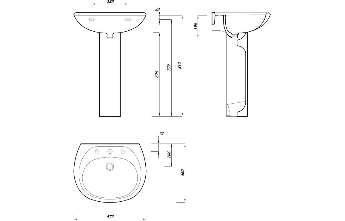 AquaLuxe 573x460mm 2TH Basin & Full Pedestal