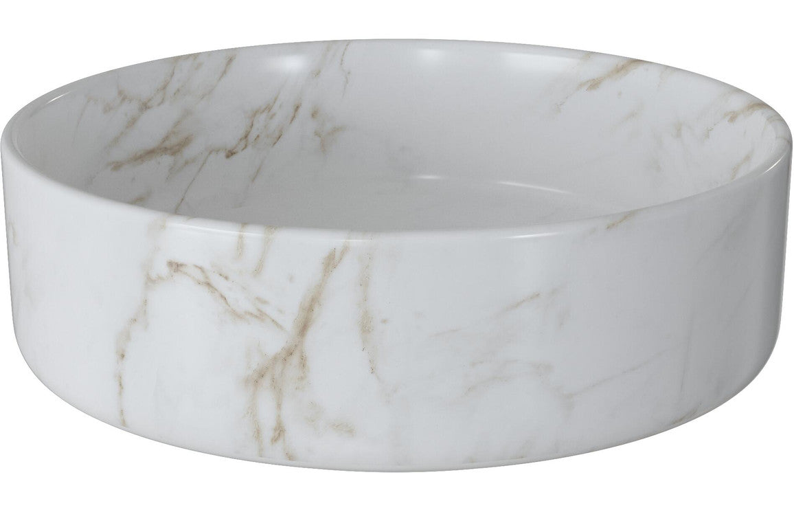 Opulent 355mm Ceramic Round Washbowl & Waste - Marble Effect