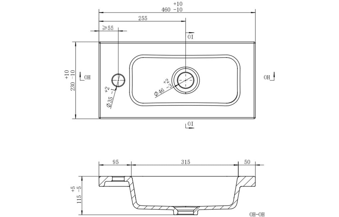 Slim 450mm 1TH Inset Basin