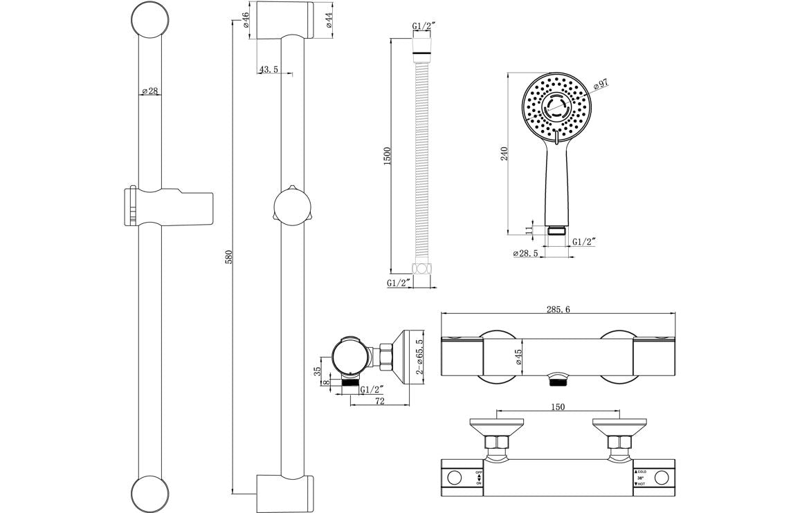 LustraRain Cool-Touch Thermostatic Bar Mixer Shower - Chrome