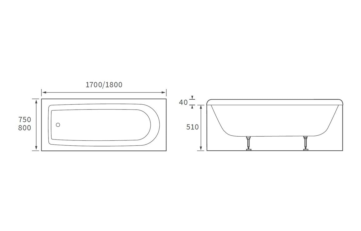 HavenSoak Round Single End 1800x800x550mm 0TH Bath w/Legs