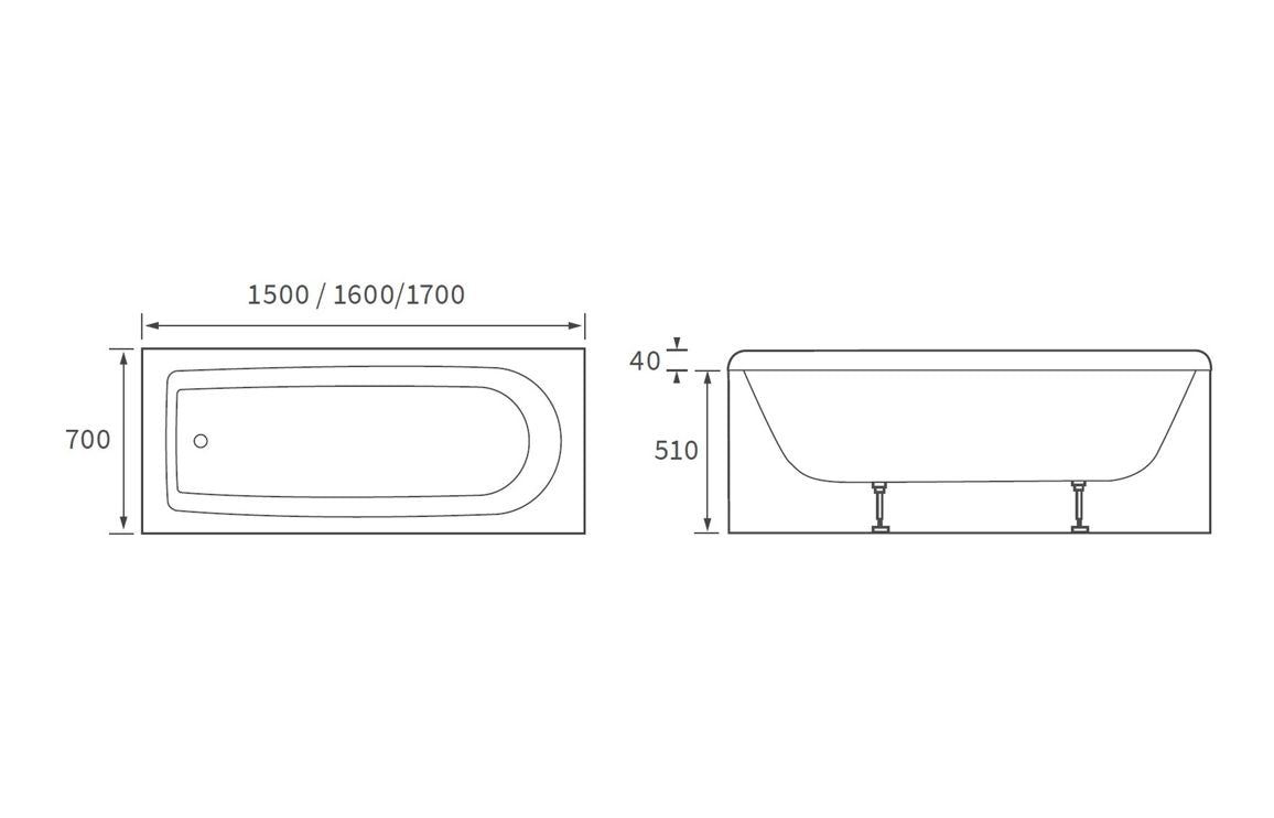 HavenSoak Round Single End SUPERCAST 1500x700x550mm 0TH Bath w/Legs