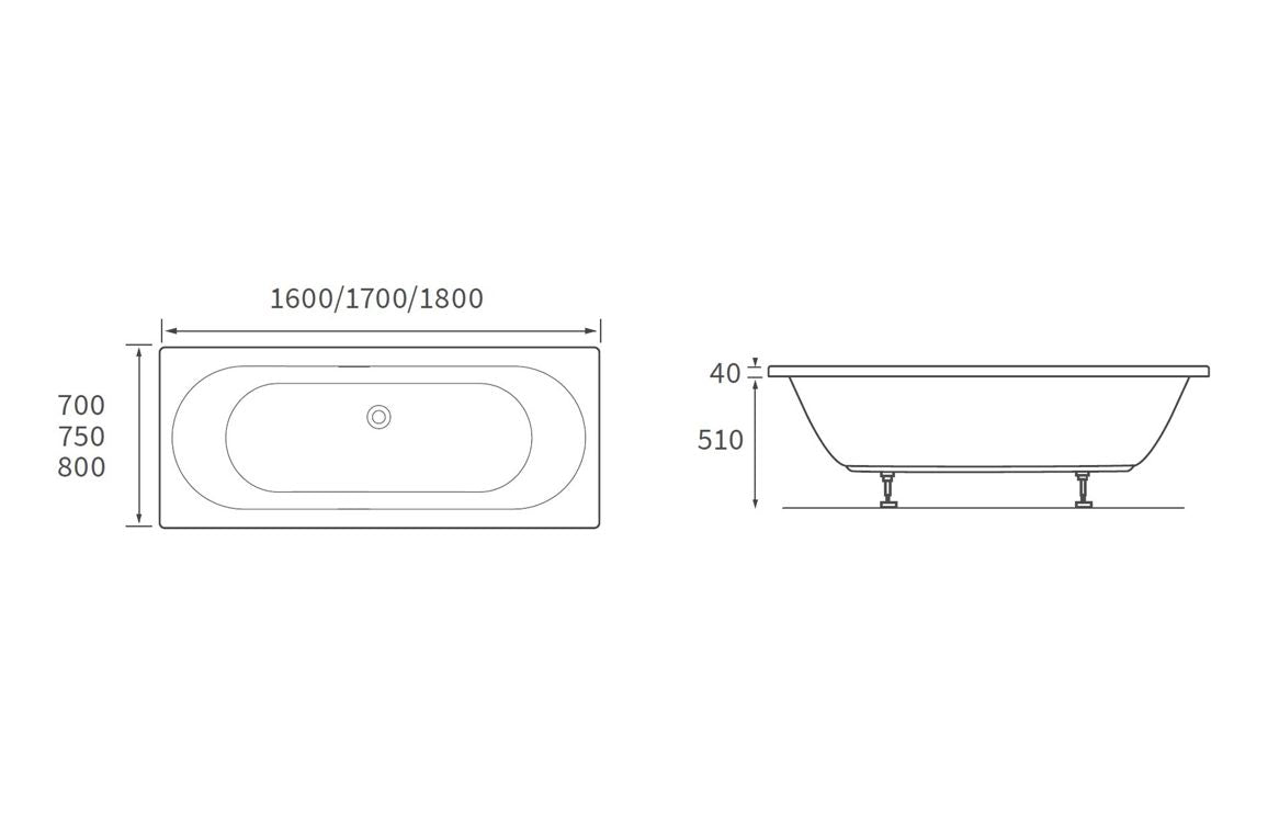 HavenSoak Round Double End 1800x800x550mm 0TH Bath w/Legs