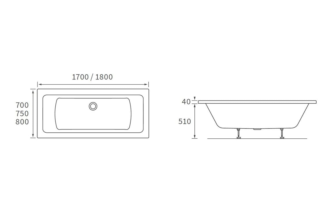 OpalSoak Square Double End SUPERCAST 1700x700x550mm 0TH Bath w/Legs