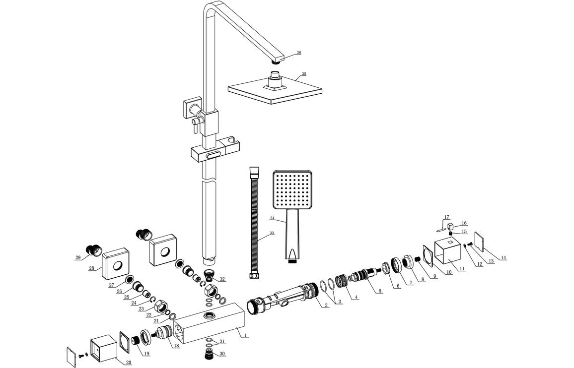 HarmonyRain Cool-Touch Thermostatic Mixer Shower w/Riser & Overhead Kit - Chrome